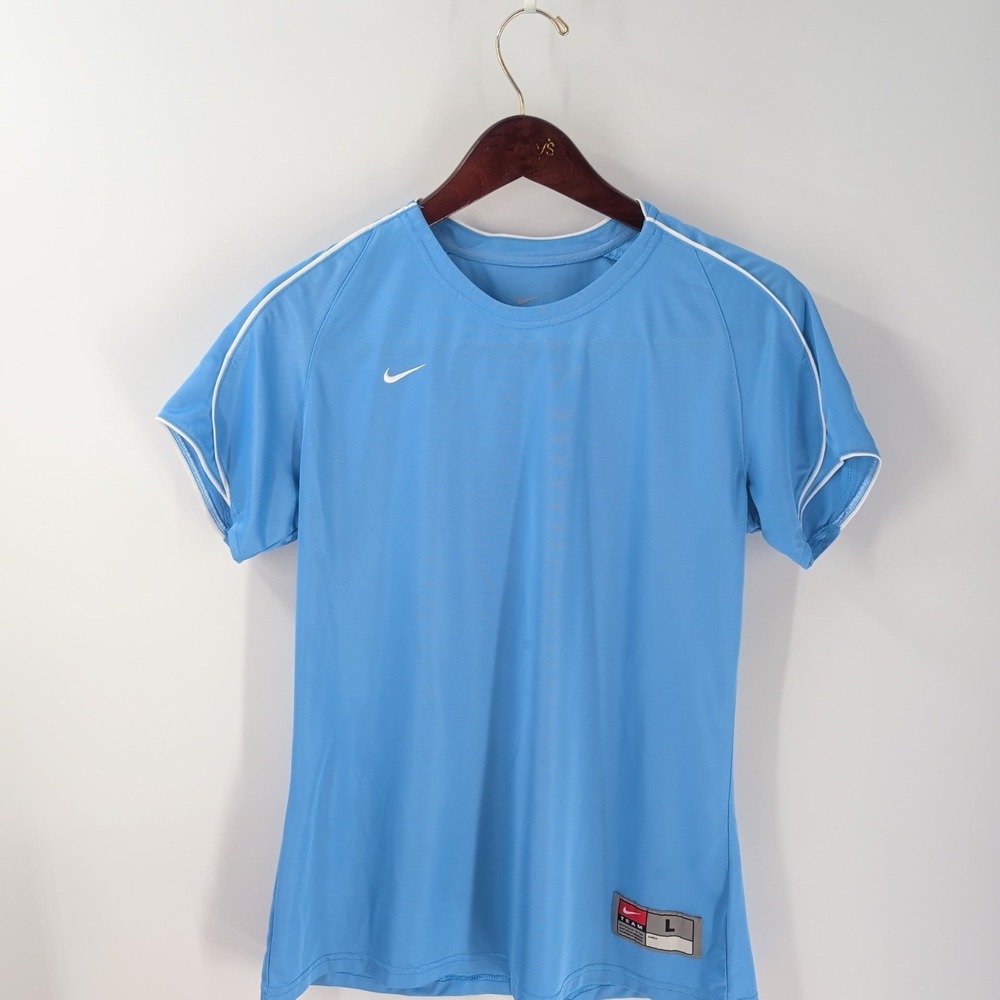Nike Dri-Fit Team Short Sleeve Crew Neck Vented Striped Jersey Sky Blue Size L